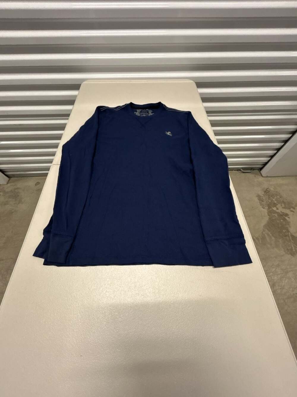 Vintage Express Design Studio Blue Long Sleeve Thermal V-Neck Shirt Medium